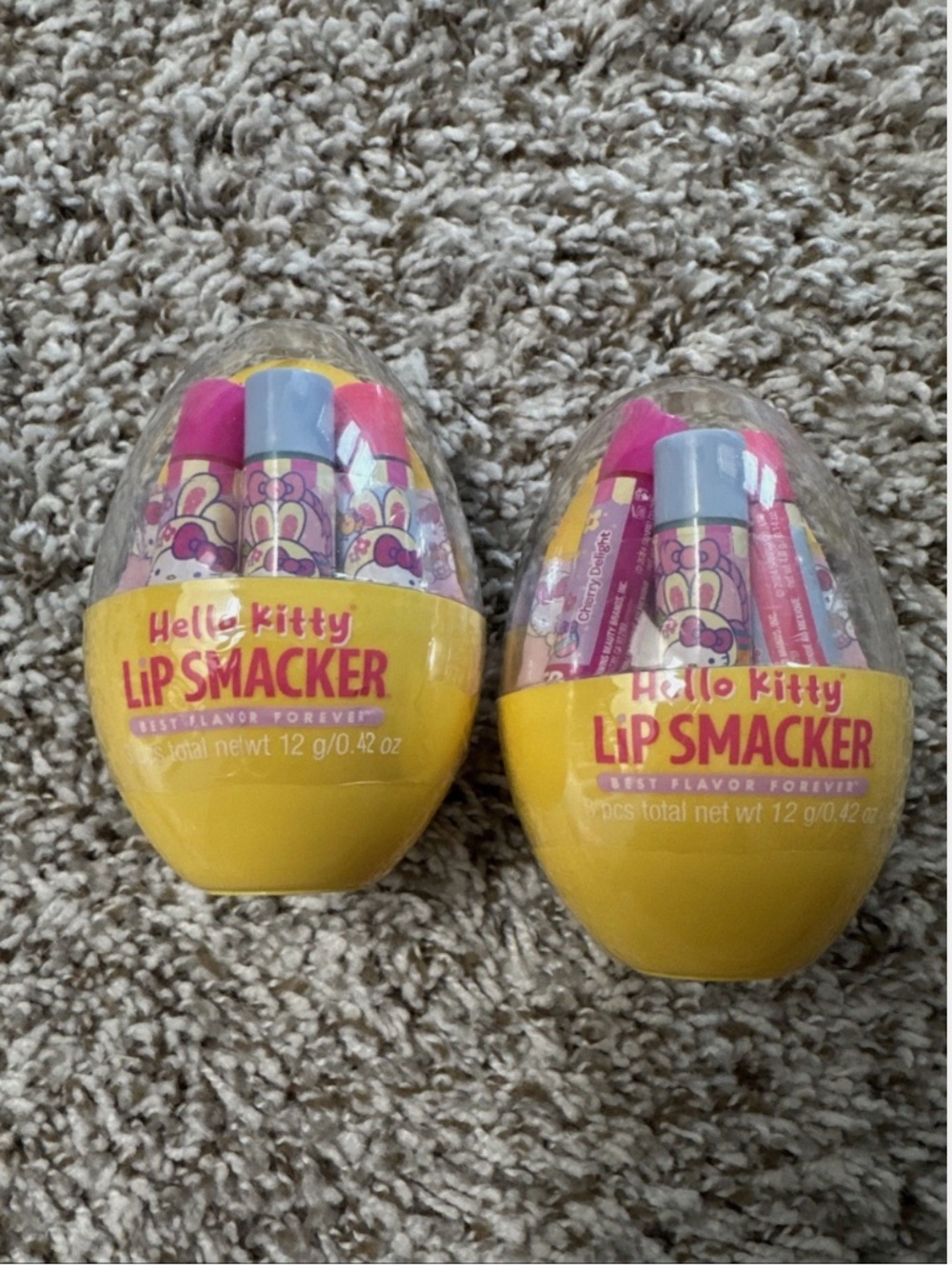 Lip Smacker Hello Kitty Easter Egg Lip Balm Trio Berry Candy Lemon Flavor SEALED